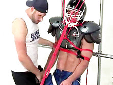 Oral Pleasure Bound And Manhandled In Football Gear