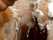 Close Up View Of Her Pussy In Lingerie With A Huge Load On His Face!