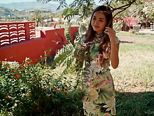 Relaxes Sitting Under The Trees & Touching Herself! With Li Moon