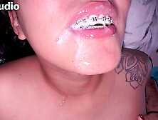 Lots of spunk on my stepsister's face and mouth