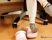 Dirty Grey Sneaker Socks in Pink Clogs - Casual Foot Tease