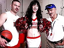 Femboy cheerleader Texas Twink tag teamed in locker room by basket ball player Marcus McNei and coach Manuel Skye