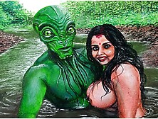 Erotic Art Or Drawing Of Sexy Indian Desi Bhabhi in Love With an Extraterrestrial Alien