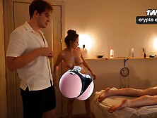 FULL 3some Massage Experience with Breasty Masseuse,  Unexpected gift Creampie