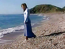 Wetlook - Louise In A Blue Cotton Blouse And Long Skirt In The Sea