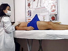 The dick got up in front of the nurse