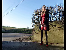 Crossdressing Tranny Slut Playing By The Road