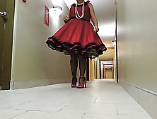 Sissy Ray In Red Dress And Black Crinoline Petticoat