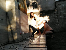 Amateur couple ass licking outside.