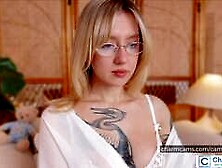 BambiFawn Stunning Blonde CharmCams Model with Glasses,  Tattoos Perfect Body