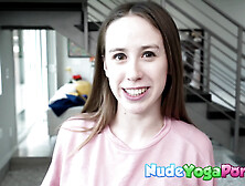 Large boobs teen Jackie Hoff disrobes during yoga and masturbates