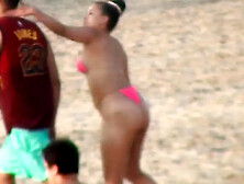 Latina Curvy Housewife In Bikini On The Beach