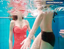 3 Sexy Horny Skanks Swim Together