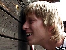 Blond grandma banged in public changing room