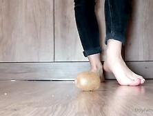 Teen Barefoot Banana Crushing