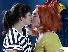 Lulu and Rose Spark Redhead and Brunette Lesbian Fire