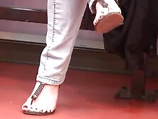 Candid Feet And Red Toes At Train Station Face