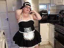 French Maid In The Kitchen Playing With Big Black Dildo