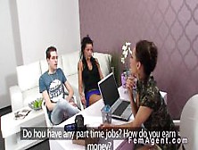 Female agent helps couple in sex after casting