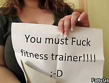 Busty monstrous belly fatty seduces fitness trainer