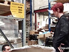 Ginger French aged business lady with glasses Katy Morlait jerks and sucks large cock to her employee Max Casanova then this guy
