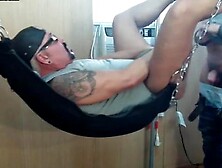 Gloryhole Hookups - Mature Gaydaddy With Tattoos And Moustache Fucked In Sling