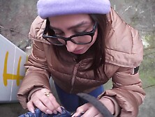 Public Agent Ale Danger demonstrating how far she can deepthroat a big fat cock