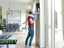 Cute Tiny Brunette Deep Throated With Big Dick