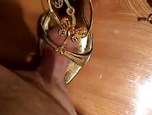 Fucking And Cumming Wife's Highheels Golden Sandal