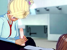Asian cartoon chick making hand-job in the swimming pool
