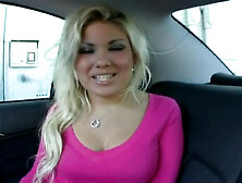 Breasty golden-haired takes a large wang in the car!