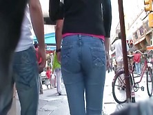 Hot Ass In Tight Jeans Swaying In Front Of A Candid Cam