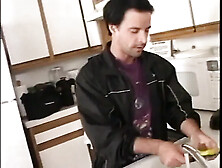 Breasty latin chick gets titty drilled by dude in living room