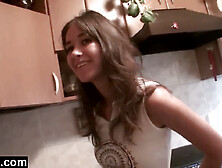 Newbie girlfriends having fun in the kitchen