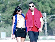 French cutie Natacha Guapa gets behind boned on a public beach