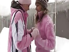 Sexy Lesbian Playing In The Snow