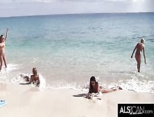 Sexy Lesbian Babes Are Undressed And Enjoying On The Beach,  Whilst People Are Staring At 'em