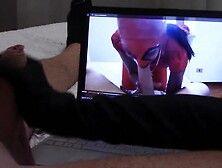 Gift to my massive fan: tugjob in gloves,  during the time that is watching one of my clips,  with ejaculation