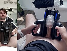 His First Time Putting His Big,  Uncut Dick Into His Xt5 Auto Stroker Toy Till He Cums - Toy Review