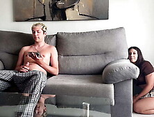 Step Sister Catches Brother Jerking Off On The Couch In Homemade Prank Gone Wrong