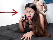 UNFAITHFUL GIRL talks on the phone with her MAN while her guy rides her BUM HARD...