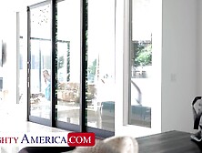 Naughty wife Millie Morgan has her pussy stretched open by a big cock while her husband is out of town