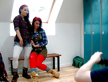 Carla’s Tits Jiggle As Bryoni Teases In Tight Lederhosen!