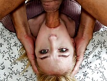 Sexy blonde teeny gagging deep face fuck by a humongous dick