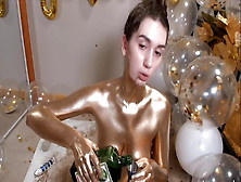 Cam Girls - Cute Teen In Gold Body Paint