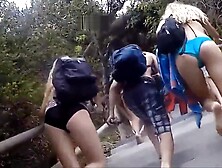 Hot girls going up the stairs in bikini 3