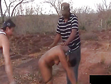 Horny African Teen Gets Double Teamed Outdoors