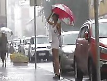 Sexy Brunette Babe Filmed In Public