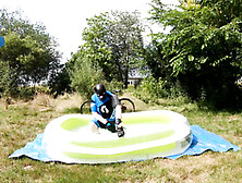 Cyclist Pup In Pool - Cooling Down And Fumbling Off