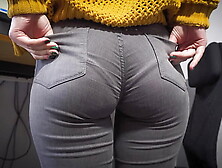 Sexy Secretary In Tight Jeans Teases Bum With Visible Panty Line